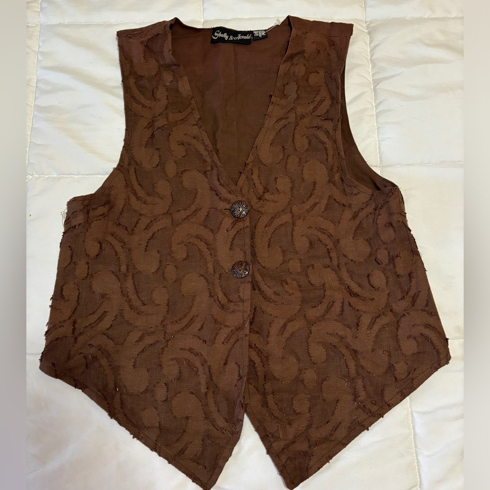 Stunning 90's Vintage Brown Embroidered Vest Western Vibes Fall Vest sz Small